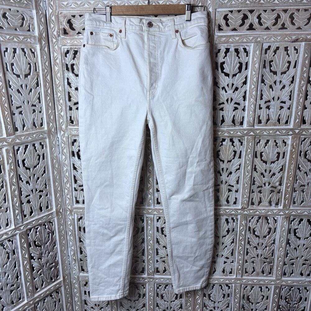 RE/DONE 90s High Rise Ankle Crop Jeans Stretch Denim VTG Button Fly 32* Ivory